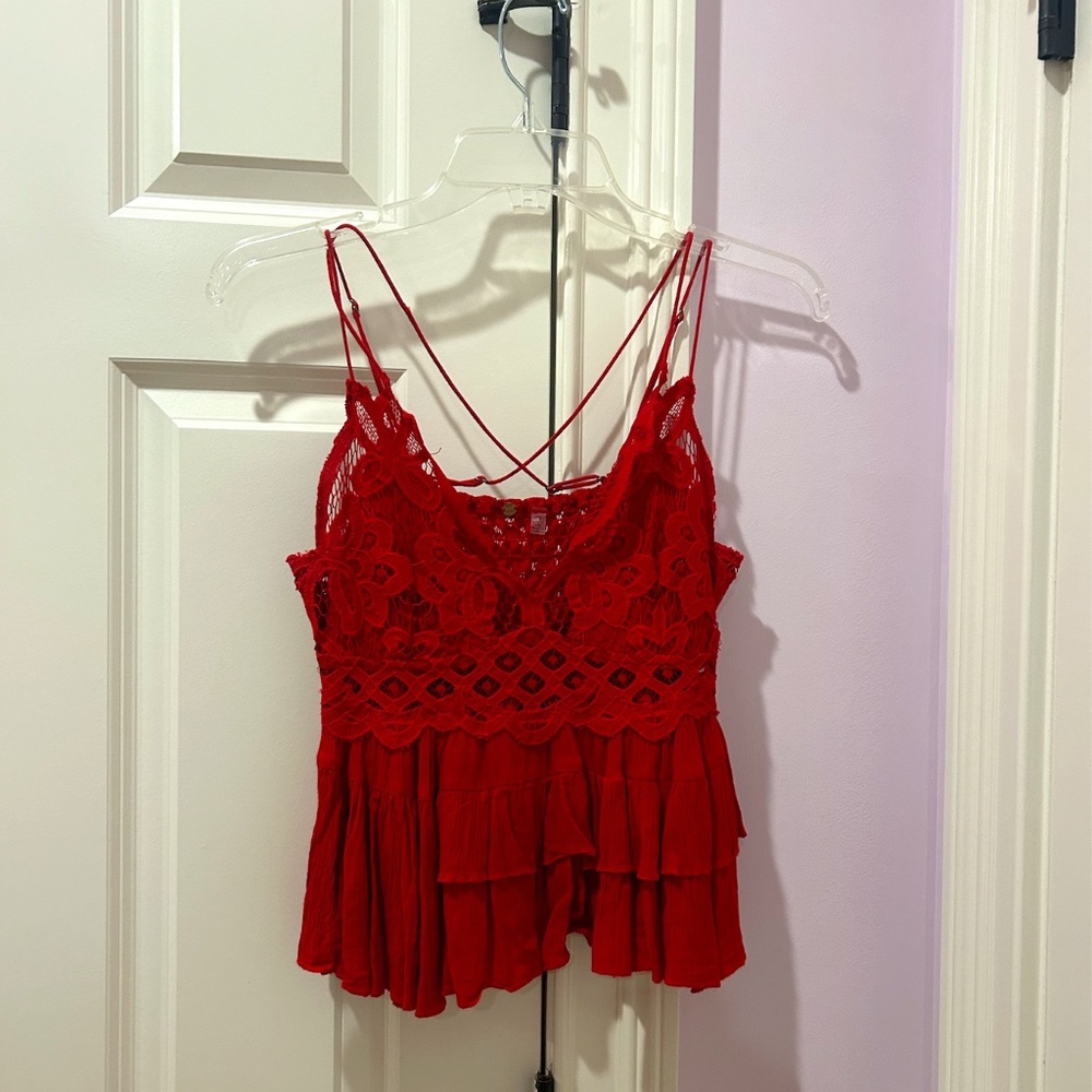 Free People Lace Red Top